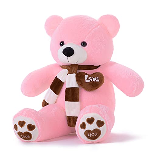 YunNasi Oso de Peluche Grande Animales de Peluche Juguetes Oso Suave con Bufanda Cojín de Felpa Teddy (Rosa, Medio)