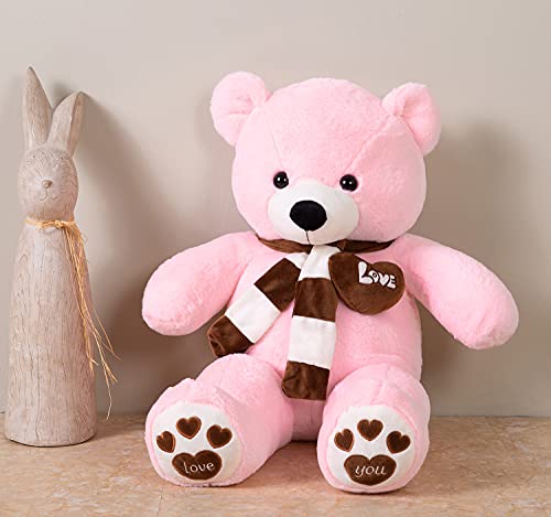 YunNasi Oso de Peluche Grande Animales de Peluche Juguetes Oso Suave con Bufanda Cojín de Felpa Teddy (Rosa, Medio)