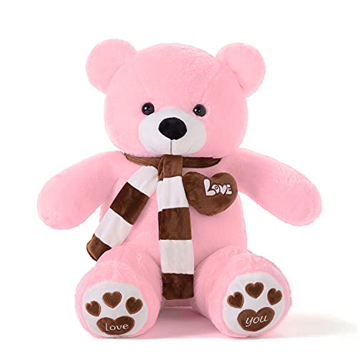 YunNasi Oso de Peluche Grande Animales de Peluche Juguetes Oso Suave con Bufanda Cojín de Felpa Teddy (Rosa, Medio)