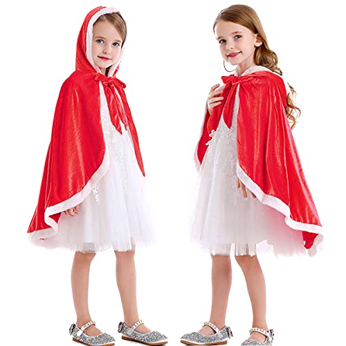 ZaisuiFun Capa Princesa Niñas con Capucha para Disfraz de Carnaval Cosplay Halloween Fiesta Navidad, Rojo, 146-152(Etiqueta 150)