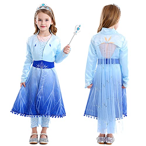 ZaisuiFun Disfraz de Princesa para Niñas Pequeñas Disfraz de Niño para Halloween Carnaval Navidad Cumpleaños, Azul, 104-110 (Etiqueta 110)