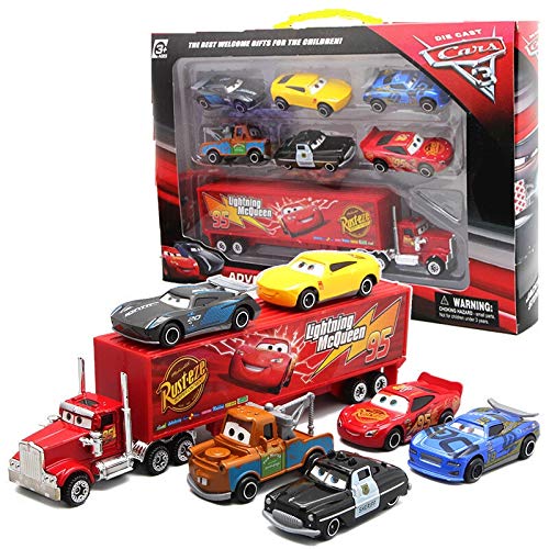 ZAIXO 7pcs / Set Pixar Cars 3 Rayo Mcqueen Jackson Toy Boy Modelo tormenta Cruz Mater Mack Truck tío 1:55 Diecast Coche de Metal (Color : with Retail Box)