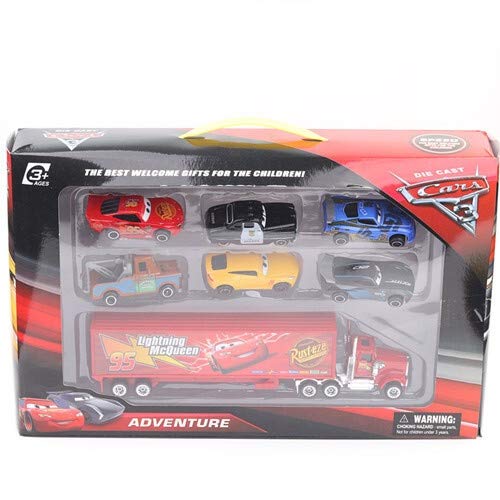 ZAIXO 7pcs / Set Pixar Cars 3 Rayo Mcqueen Jackson Toy Boy Modelo tormenta Cruz Mater Mack Truck tío 1:55 Diecast Coche de Metal (Color : with Retail Box)