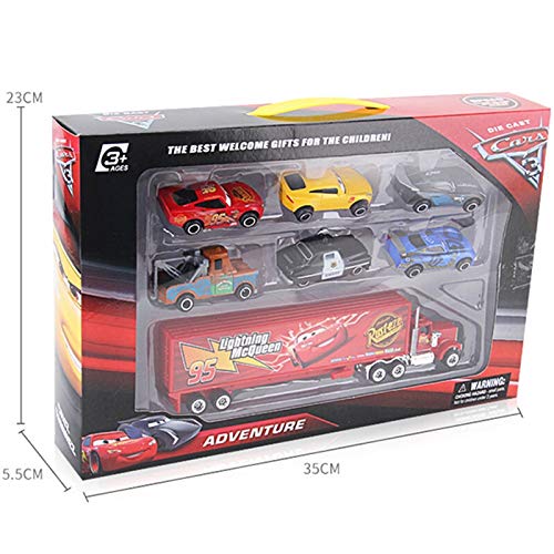 ZAIXO 7pcs / Set Pixar Cars 3 Rayo Mcqueen Jackson Toy Boy Modelo tormenta Cruz Mater Mack Truck tío 1:55 Diecast Coche de Metal (Color : with Retail Box)