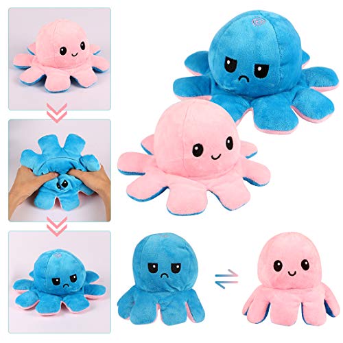 Zaloife Juguetes de Peluche de Pulpo, Octopus Peluche Reversible, Peluche Doble Cara, Reversibile Pulpo Peluche, Peluches para Niños, Regalos de Juguete para Familia Amigos