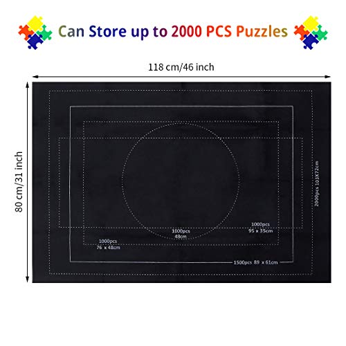 Zaloife Tapete Puzzle 2000 Piezas, Guarda Puzzle, Puzzle Roll Mat, Accesorios para Puzzles, Base Puzzle, Fieltro Tapiz Puzzle, Estera de Rompecabezas Portátil, Puzzle Alfombrilla Negro