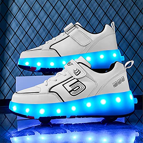 Zapatillas con Ruedas y Luces Niña Patìn con USB Carga Niños LED Luces Zapatos 7 Colores Luminosas Flash Patines en Línea de Roller Rueda Deportivo Skateboarding Ska(Size:EU 39,Color:185 white black)