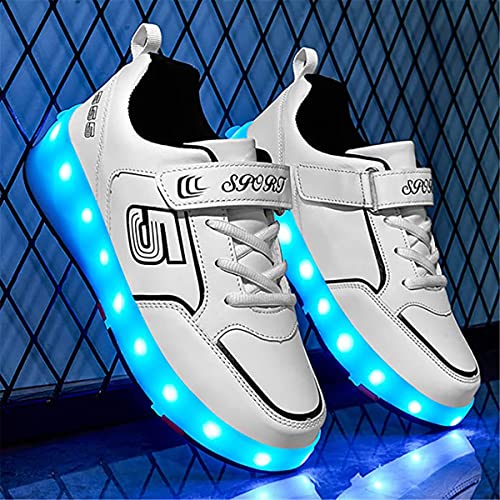 Zapatillas con Ruedas y Luces Niña Patìn con USB Carga Niños LED Luces Zapatos 7 Colores Luminosas Flash Patines en Línea de Roller Rueda Deportivo Skateboarding Ska(Size:EU 39,Color:185 white black)