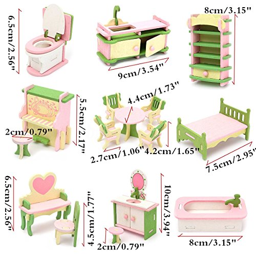 Zarfmiya 4 Juegos de Muebles en Miniatura de Madera de Casa de muneca Juguetes deModelo de Puzzle de los Ninos