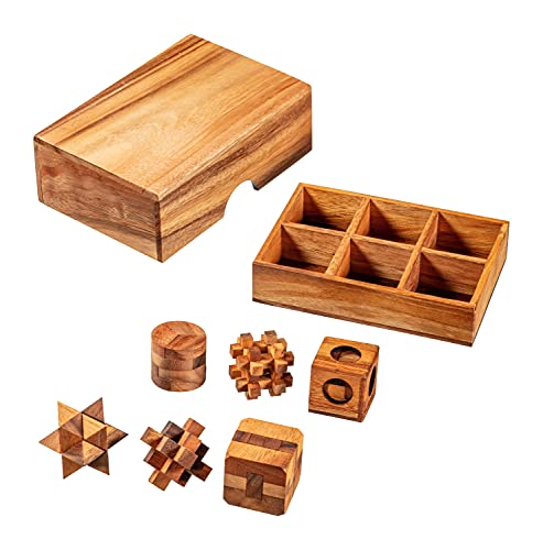 Zederello Caja de madera con 6 juegos de rompecabezas lógicos con juego de paciencia, pensamiento y paciencia, puzle 3D