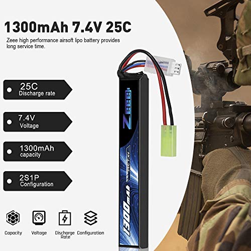 Zeee 2S - Batería de polímero de litio (7,4 V, 25 C, 1300 mAh, para AEG, Air Soft Guns AK47, MP5k, MP5 PDW, RPK, PKM)