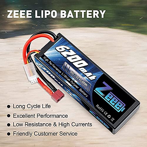 Zeee 2S LiPo batería 7.4V 60C 6200mAh batería de Estuche rígido con Conector Deans T para Coches RC, Aviones RC, helicópteros RC, Hobby RC