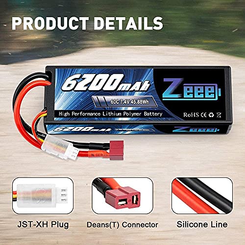 Zeee 2S LiPo batería 7.4V 60C 6200mAh batería de Estuche rígido con Conector Deans T para Coches RC, Aviones RC, helicópteros RC, Hobby RC