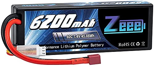 Zeee 2S LiPo batería 7.4V 60C 6200mAh batería de Estuche rígido con Conector Deans T para Coches RC, Aviones RC, helicópteros RC, Hobby RC