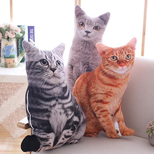 ZHOUBAA Juguete de peluche de 50 cm, adorable juguete esponjoso Plushies linda simulación de tres dimensiones gato almohada tigre patrón muñeca juguete gris