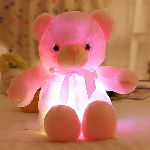 Zinsale Oso de Peluche de 7 Colores Oso cambiante de luz Almohada de Peluche LED Luminoso luz Nocturna para niños durmiendo (Pink)