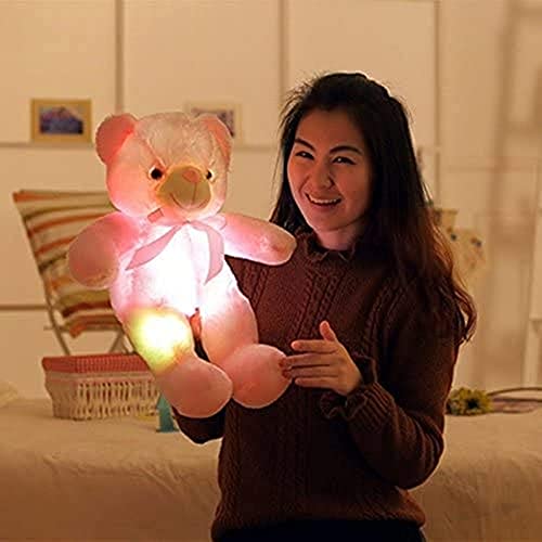 Zinsale Oso de Peluche de 7 Colores Oso cambiante de luz Almohada de Peluche LED Luminoso luz Nocturna para niños durmiendo (Pink)