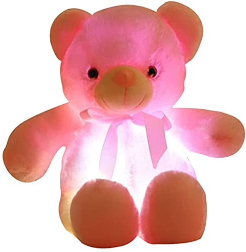 Zinsale Oso de Peluche de 7 Colores Oso cambiante de luz Almohada de Peluche LED Luminoso luz Nocturna para niños durmiendo (Pink)