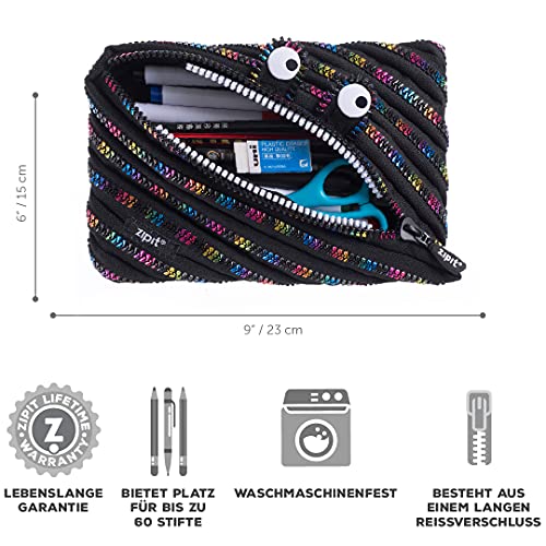 ZIPIT Monster Jumbo - Estuche para lápices, Color Negro y arcoíris