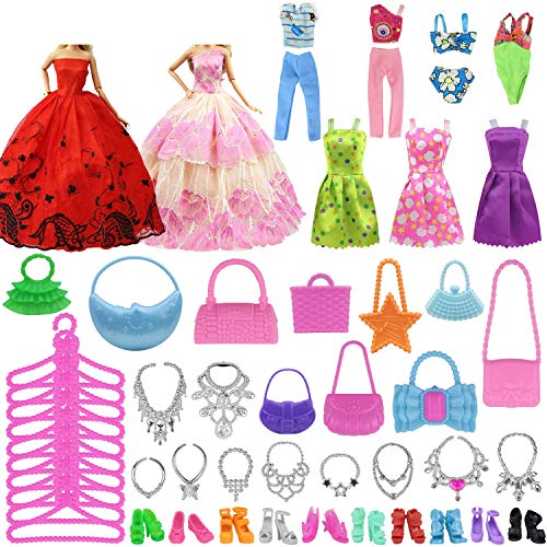 ZITA ELEMENT 51 PCS Armario para 11,5 Pulgadas Muñecas = 1 Armario + 2 Ropa Casual + 2 Trajes de Baño + 2 Vestidos + 3 Mini Vestidos + 10 Collares + 10 Zapatos + 10 Bolsos Perchas