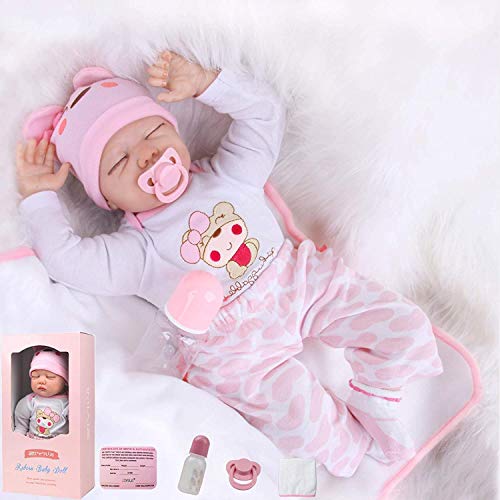 ZIYIUI 22 Pulgadas 55 Cm Muñecas Bebé Reborn Silicona Suave Dormido Niña Reborn Baby Dolls Renacer Realistic Bebe Reborn Muñecos Simulación de Juguete Niños Regalo de Cumpleaños