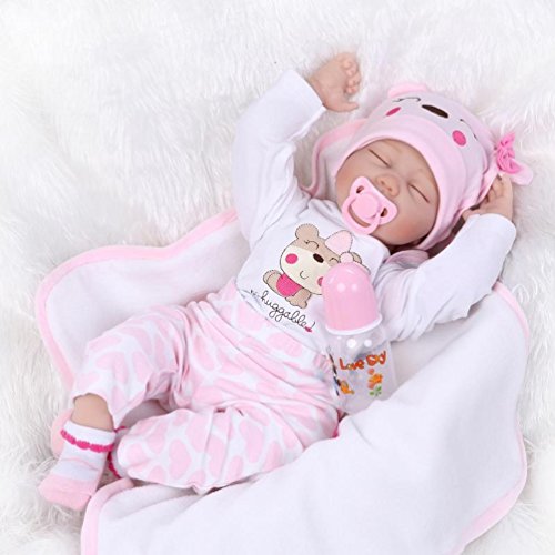 ZIYIUI 22 Pulgadas 55 Cm Muñecas Bebé Reborn Silicona Suave Dormido Niña Reborn Baby Dolls Renacer Realistic Bebe Reborn Muñecos Simulación de Juguete Niños Regalo de Cumpleaños