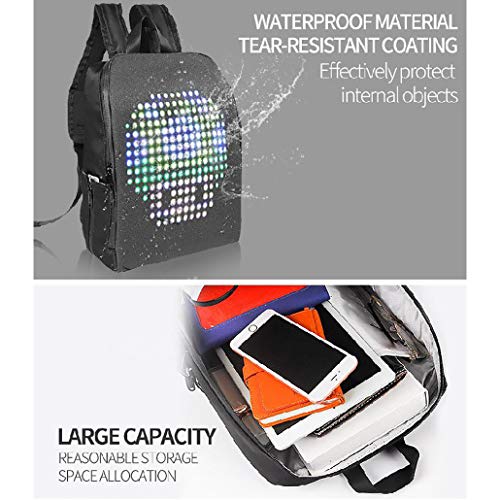 ZJM Moda Llevado Elegante Mochila, Mochila portátil programable Pantalla LED Inteligente, 20L Gran Capacidad Bolsas Escuela con USB de Carga, para Estudiantes Viajes Adolescentes,Negro