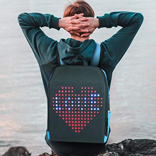 ZJM Moda Llevado Elegante Mochila, Mochila portátil programable Pantalla LED Inteligente, 20L Gran Capacidad Bolsas Escuela con USB de Carga, para Estudiantes Viajes Adolescentes,Negro