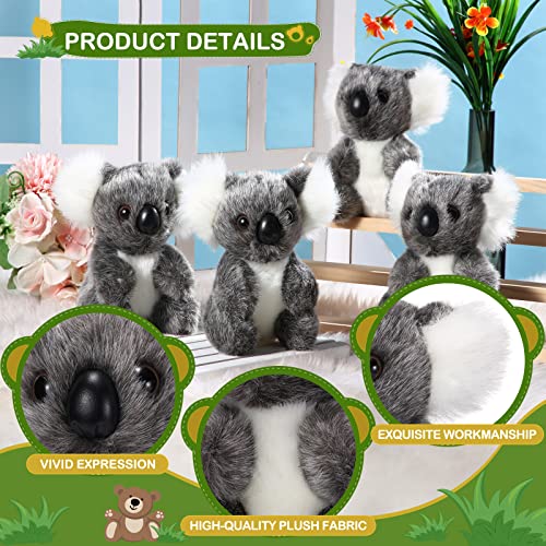 Zomiboo 4 Peluches de Oso Koala Peluche Koala Pequeño Animal de Peluche Koala Mini Mascota de Koala Juguetes de Koala Suave de 5 Pulgadas para Niños Cumpleaños Navidad Regalo Abrazo Almohadas, Gris