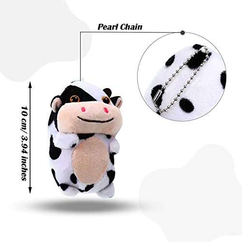 Zomiboo 6 Piezas Lindo Juguete de Vaca manchada Juguete de Vaca de Peluche de 10 cm Muñeca Vaca Kawaii con Cadena de Perlas de Imitación para Mochila o Llaveros