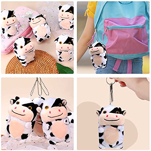 Zomiboo 6 Piezas Lindo Juguete de Vaca manchada Juguete de Vaca de Peluche de 10 cm Muñeca Vaca Kawaii con Cadena de Perlas de Imitación para Mochila o Llaveros