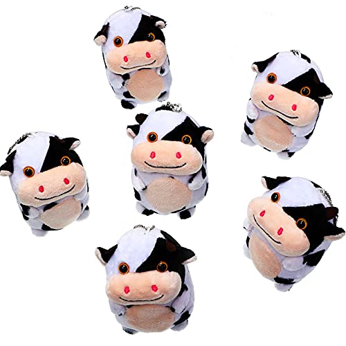 Zomiboo 6 Piezas Lindo Juguete de Vaca manchada Juguete de Vaca de Peluche de 10 cm Muñeca Vaca Kawaii con Cadena de Perlas de Imitación para Mochila o Llaveros