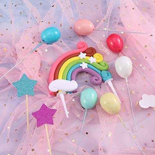 Zonon Cupcake Topper Set, Incluye Rainbow Cloud Moon Star Globo Forma Cupcake Topper Palillos para cumpleaños Decoración de la Torta del Banquete de Boda