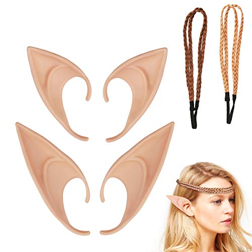 ZoomSky Orejas de Duende, 2 pares Orejas de Elfo Cosplay Disfraz de Duendecillo Oreja Látex Accesorios para Fiestas de Halloween Carnaval