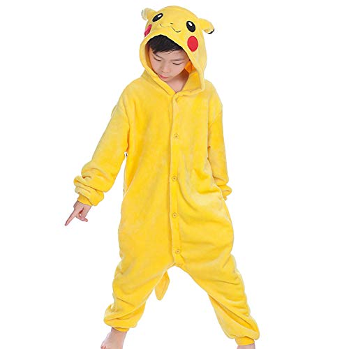 zpllsbratos Niños Pijamas Animales Ropa de Dormir Cosplay Disfraz para Carnaval Halloween Navidad(Pikachu,Etiqueta 115 para Altura 125cm-135cm)