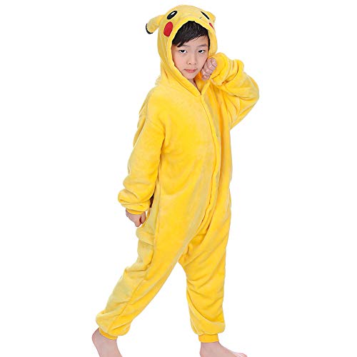 zpllsbratos Niños Pijamas Animales Ropa de Dormir Cosplay Disfraz para Carnaval Halloween Navidad(Pikachu,Etiqueta 115 para Altura 125cm-135cm)