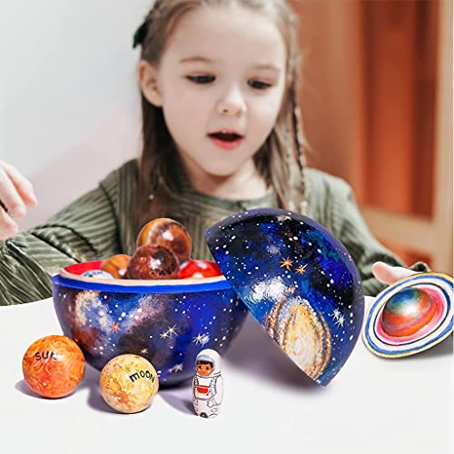 ZQSM Wooden Solar System Cosmos Learning Game Toy,Wooden Solar System,Wooden Solar System Nesting Toy, Cosmos Learning Game Toy, Space Curriculum Models For Kids Space Lovers(1Set)