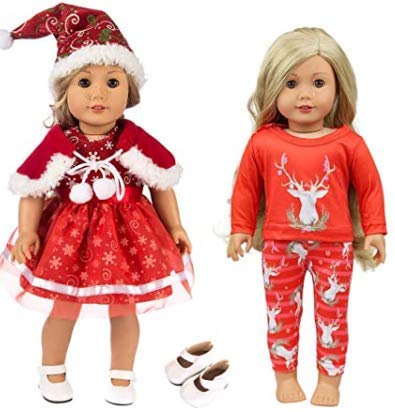 ZSWQ Ropa de Muñeca Navideña+Vestidos Navideños-Encaja 18 Pulgadas / 46 cm Muñecas Ropa Navideñas, Conjunto Completo de Muñeca de Niña