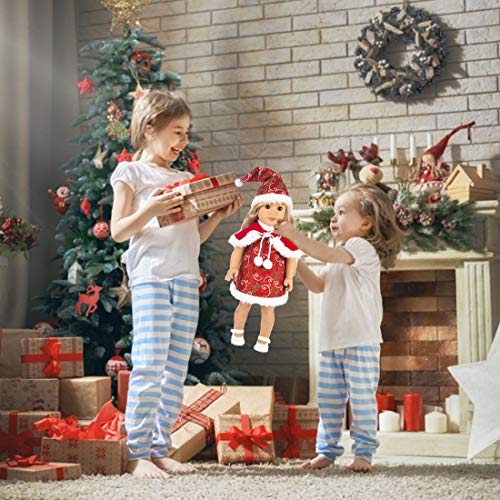 ZSWQ Ropa de Muñeca Navideña+Vestidos Navideños-Encaja 18 Pulgadas / 46 cm Muñecas Ropa Navideñas, Conjunto Completo de Muñeca de Niña