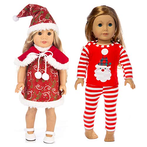 ZSWQ Ropa de Muñeca Navideña+Vestidos Navideños-Encaja 18 Pulgadas / 46 cm Muñecas Ropa Navideñas, Conjunto Completo de Muñeca de Niña