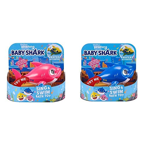 ZURU ROBO ALIVE JUNIOR - Mommy Shark - Juguete De Baño para Nadar Y Cantar A Batería+- Daddy Shark, Juguete De Baño para Nadar Y Cantar A Batería, Individual, Color Azul (25282B)