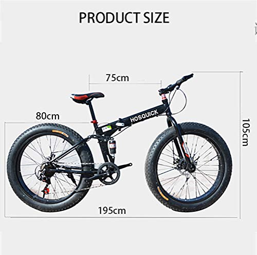 ZXCY Bicicleta De Montaña De 26 Pulgadas Fat Bike Todoterreno Playa Bicicleta De Nieve Plegable con Neumáticos Anchos con Velocidad Variable Freno Doble Y Suspensión De Choque,Blanco