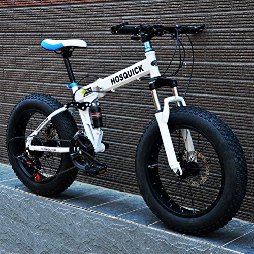 ZXCY Bicicleta De Montaña De 26 Pulgadas Fat Bike Todoterreno Playa Bicicleta De Nieve Plegable con Neumáticos Anchos con Velocidad Variable Freno Doble Y Suspensión De Choque,Blanco