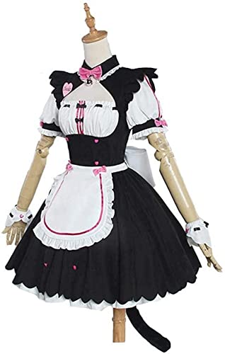 ZYOONG Nekopara - Vestido de cosplay de anime para niña de gato y sirviente, vestido de Lolita de vainilla Chocola, disfraz (color: rosa, talla mediana) (color: rosa, talla S)