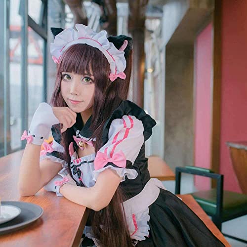 ZYOONG Nekopara - Vestido de cosplay de anime para niña de gato y sirviente, vestido de Lolita de vainilla Chocola, disfraz (color: rosa, talla mediana) (color: rosa, talla S)