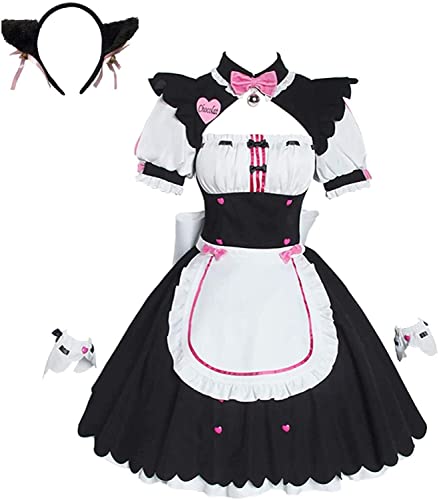 ZYOONG Nekopara - Vestido de cosplay de anime para niña de gato y sirviente, vestido de Lolita de vainilla Chocola, disfraz (color: rosa, talla mediana) (color: rosa, talla S)