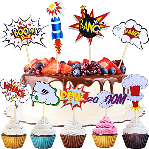 9 Piezas Decoracion Tartas Infantiles, Happy Birthday Cake Topper, Topper Tarta Cumpleaños para Chico Niña,Cohete bomba nube whick boom paw bang Decoración Tarta Cumpleaños Cupcakes