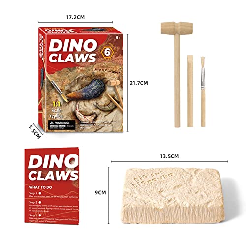 aniceday Kit de excavación de Garras de Dinosaurio Kit de arqueología de Dinosaurios para excavar para niños Juego Interactivo de Juguetes de excavación de fósiles de Dinosaurios con Herramientas