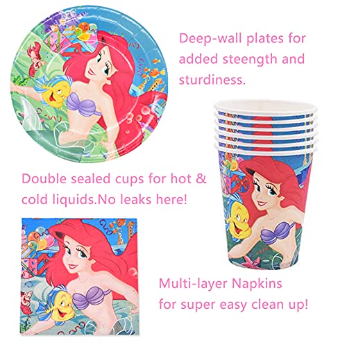 Babioms 42pcs Vajilla Sirena Fiesta,Conjunto de Suministros de Fiesta,Sirena Fiesta Temática, para fiestas de cumpleaños infantiles, manteles, servilletas, platos, tazas ,6 invitados