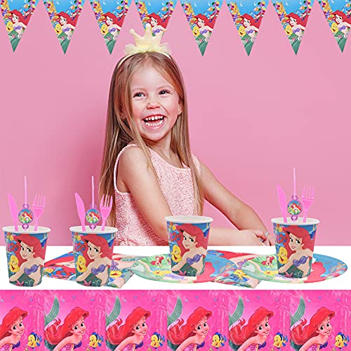 Babioms 42pcs Vajilla Sirena Fiesta,Conjunto de Suministros de Fiesta,Sirena Fiesta Temática, para fiestas de cumpleaños infantiles, manteles, servilletas, platos, tazas ,6 invitados